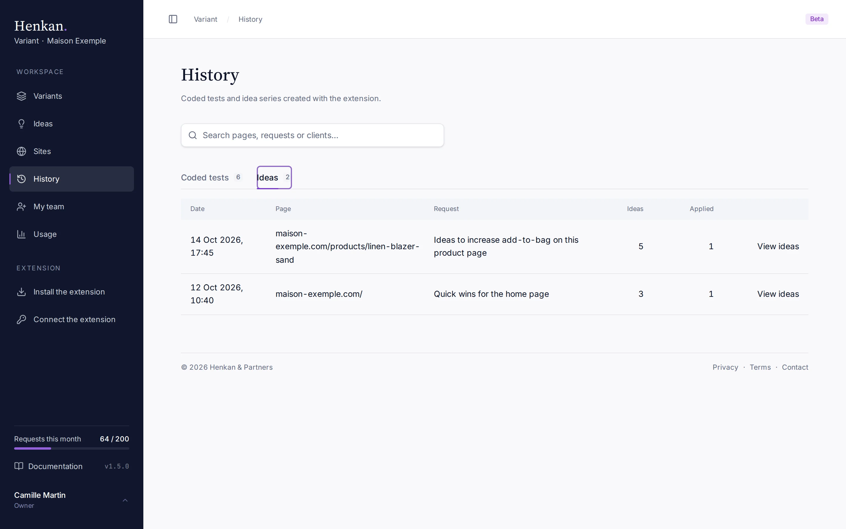 The Ideas tab of History.