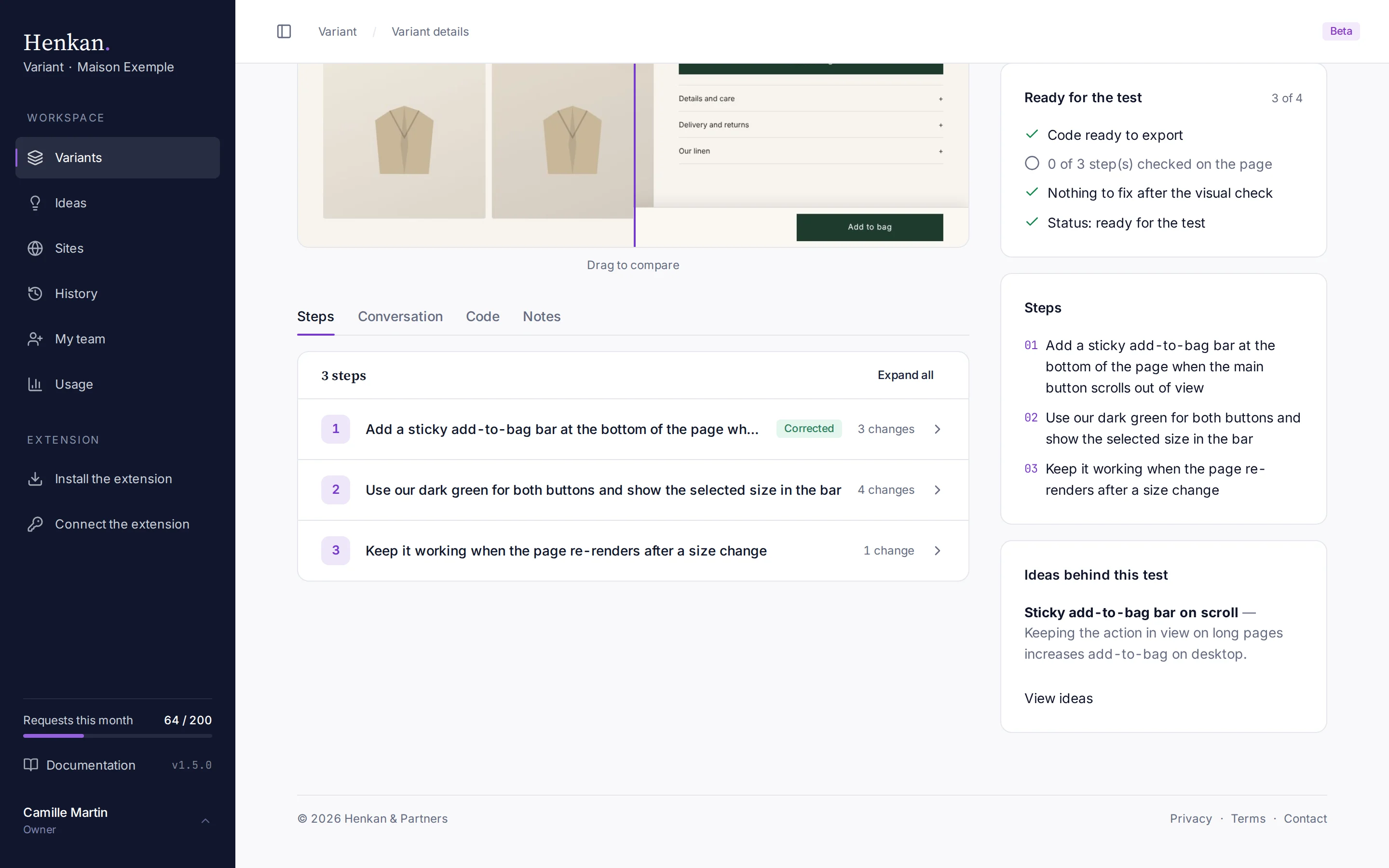 The Steps tab.